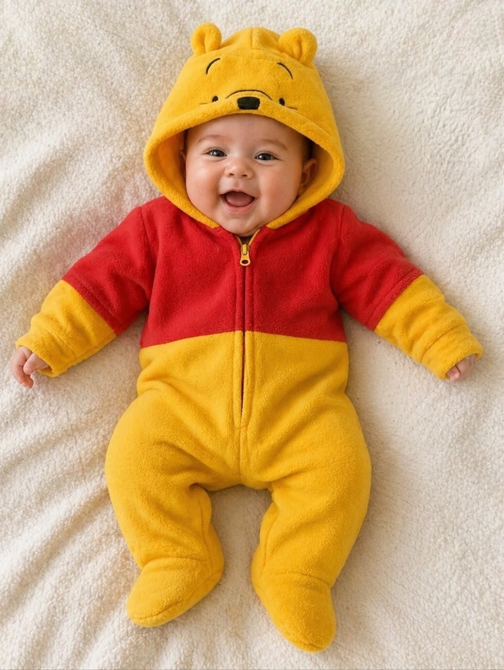 Winnie the Pooh Red & Yellow Fleece One-Piece Footie for Baby